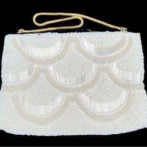 Vintage seed and bugle bead white handbag clutch